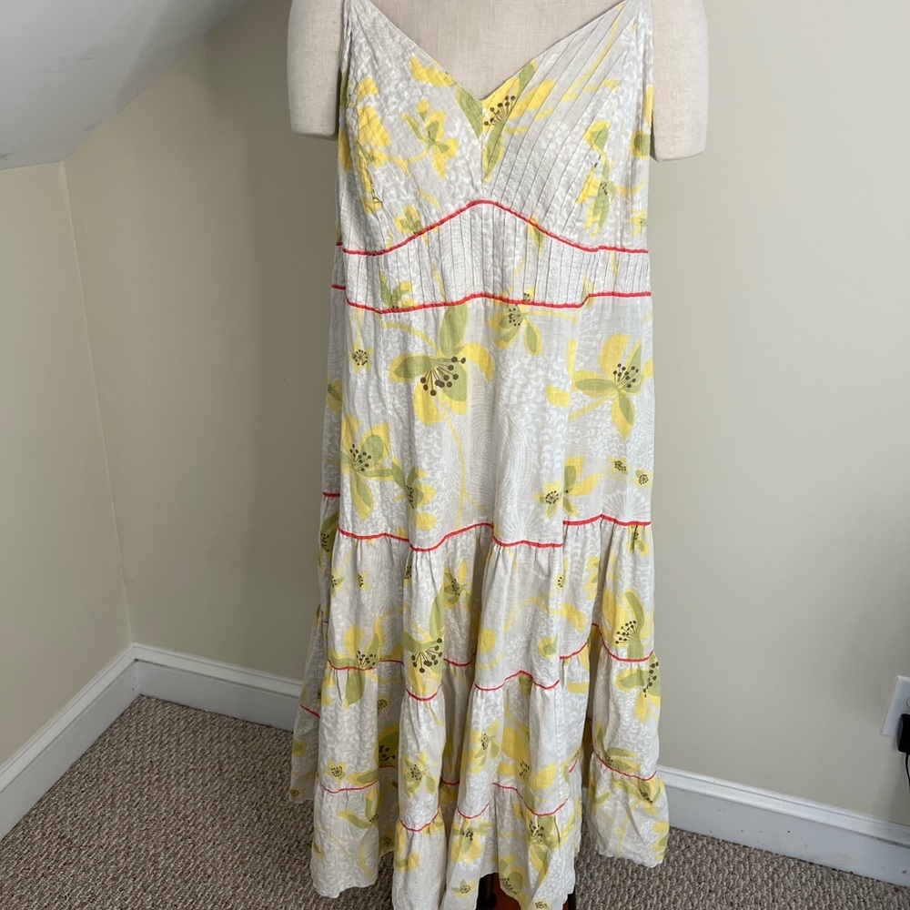Old Navy Yellow Garden Party Floral Tier Linen Blend MIDI Dress Adjustable Strap